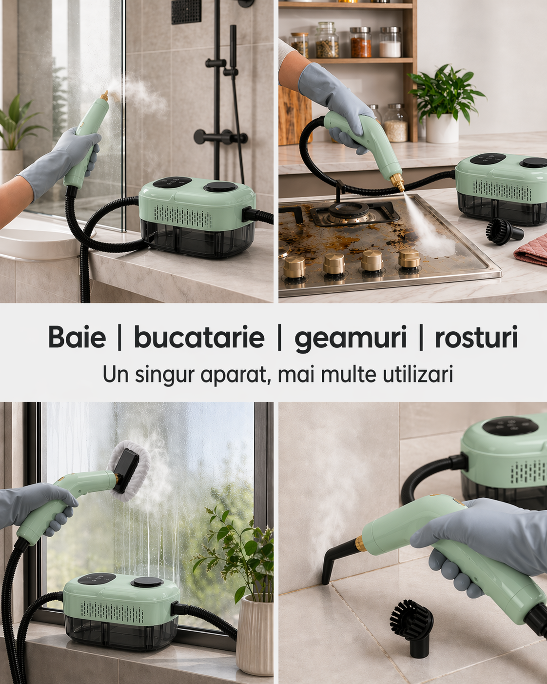 Aparat de curatat cu abur LittleDomi pentru baie, bucatarie si geamuri