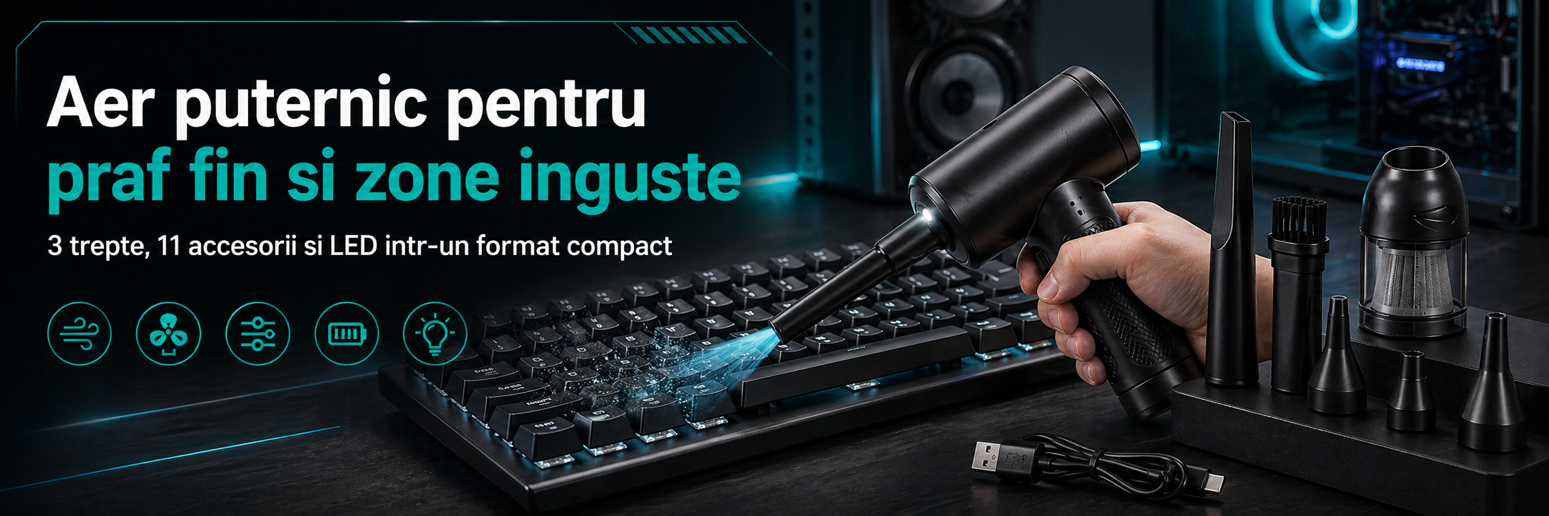 Suflanta aer portabila LittleDomi pentru tastatura, PC si zone greu accesibile