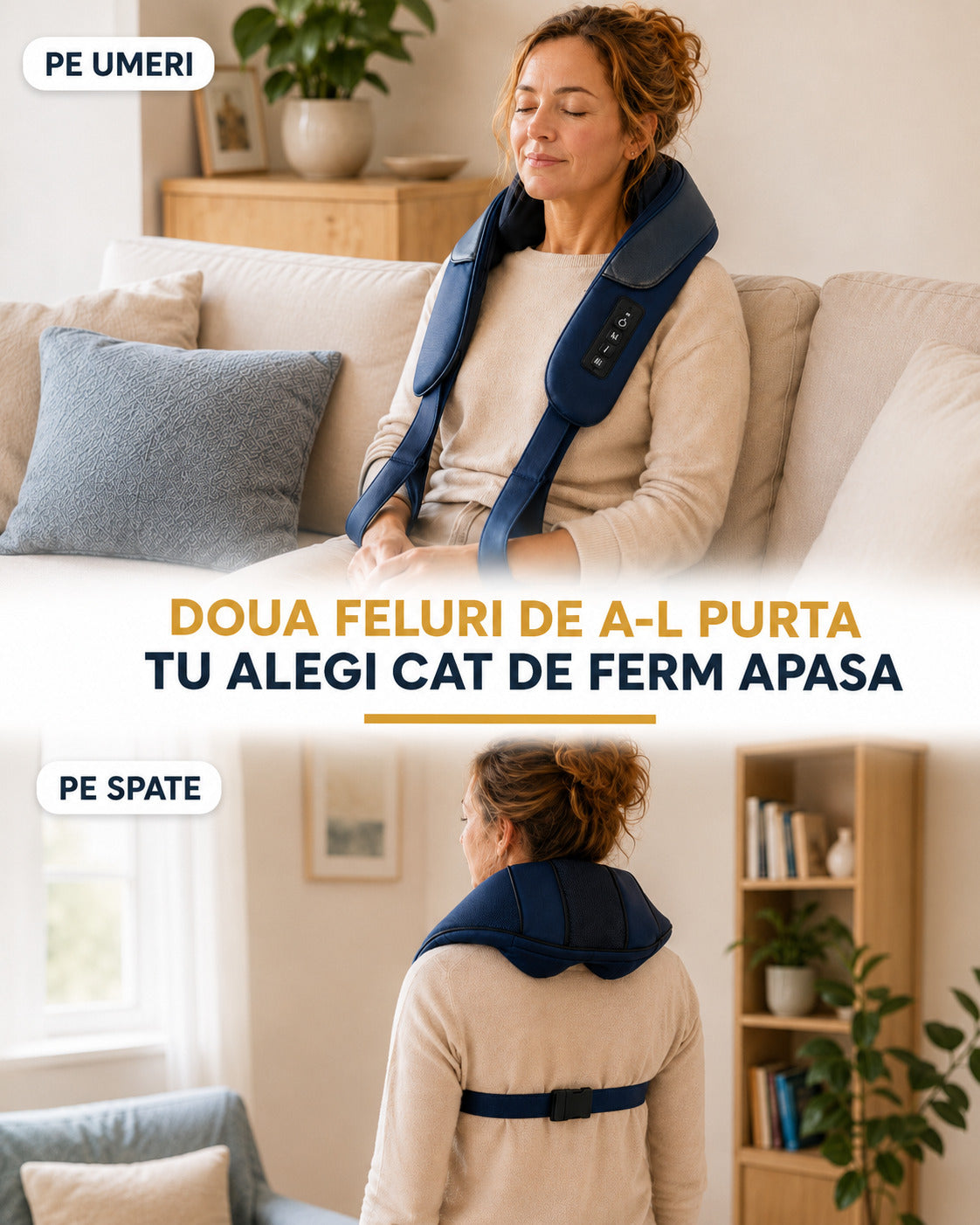 Masajerul purtat pe umeri si prins pe spate cu curelele