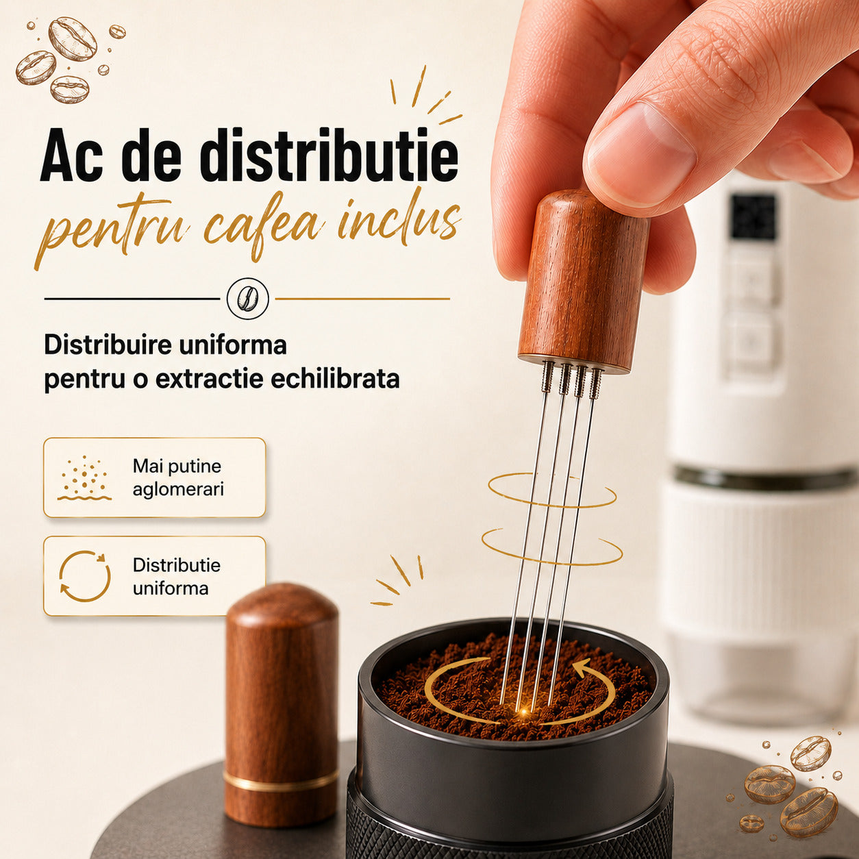Ac distributie cafea inclus LittleDomi alb pentru cafea macinata uniforma