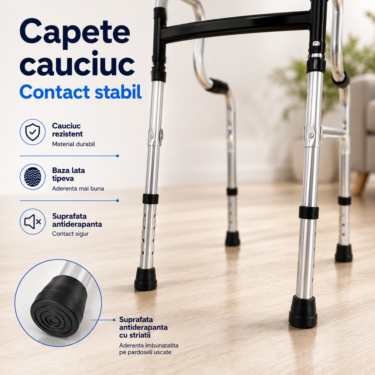 Cadru de mers capete cauciuc antiderapante