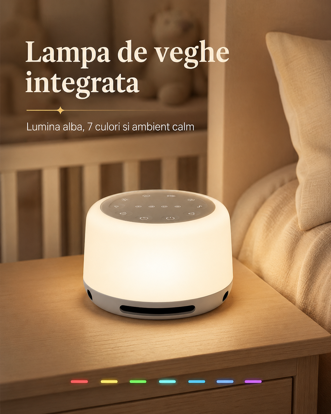 Lampa de veghe LittleDomi cu lumina alba reglabila si culori ambientale