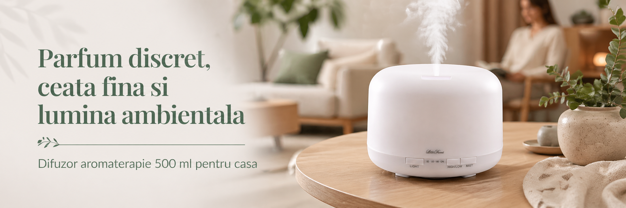 Difuzor aromaterapie alb cu ultrasunete, telecomanda si lumina ambientala