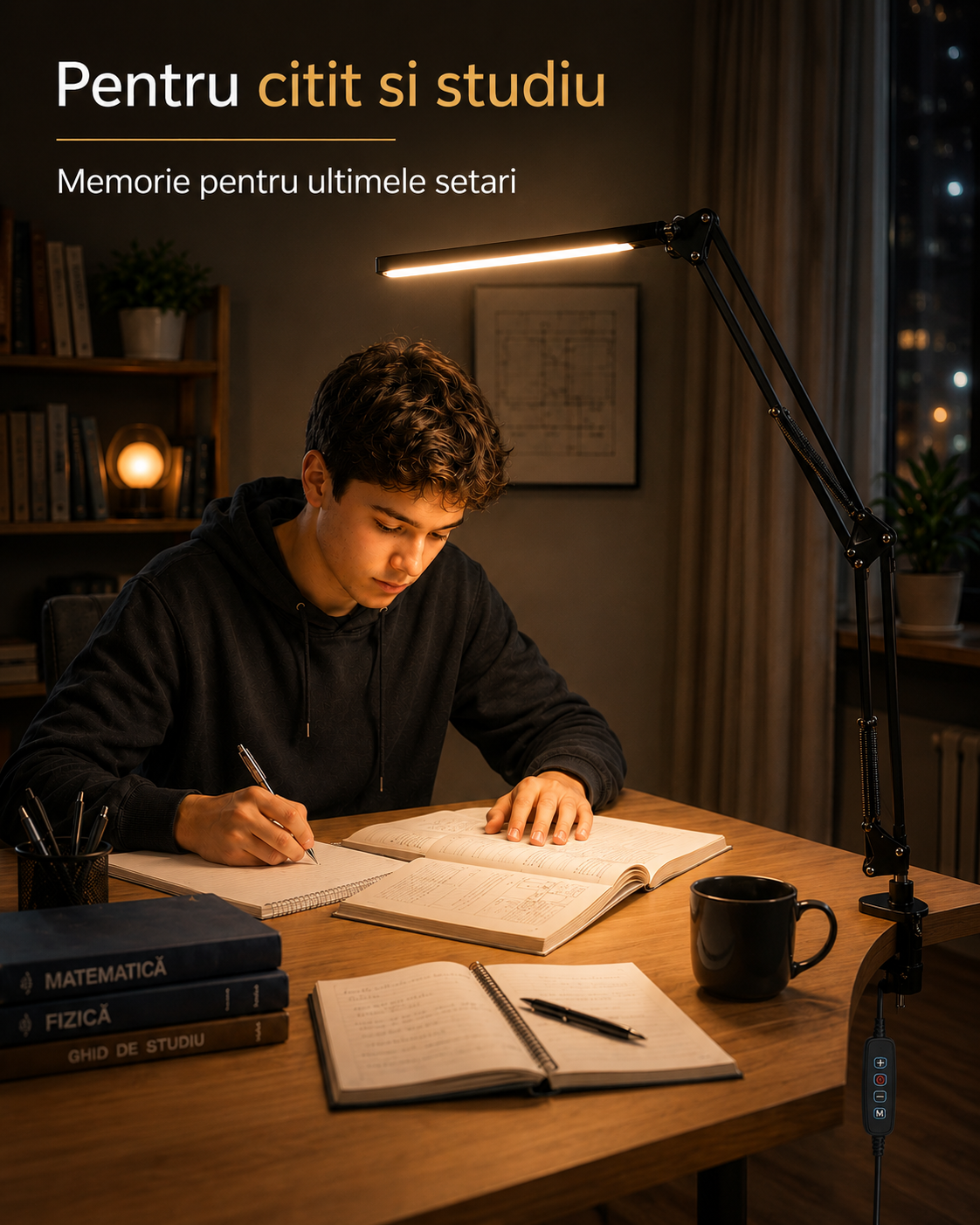 Lampa de birou LED cu functie memorie si control pe fir