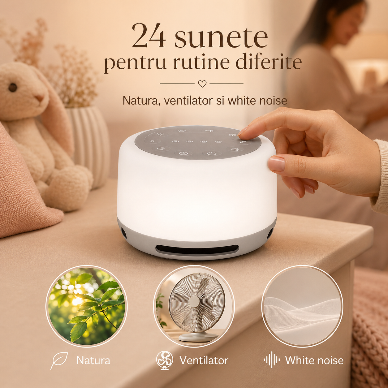 Dispozitiv LittleDomi cu sunete naturale, ventilator si white noise