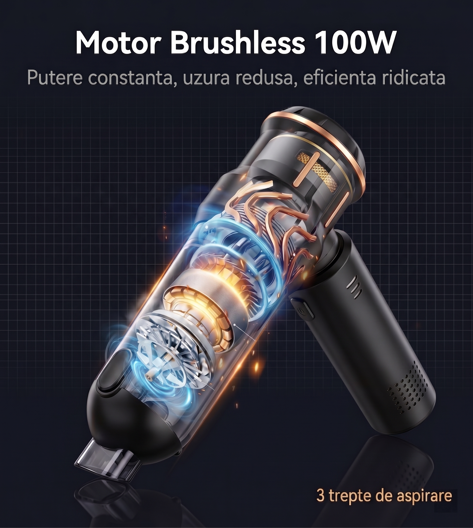 Aspirator auto LittleDomi motor brushless 100W 80000 rpm 3 trepte LED