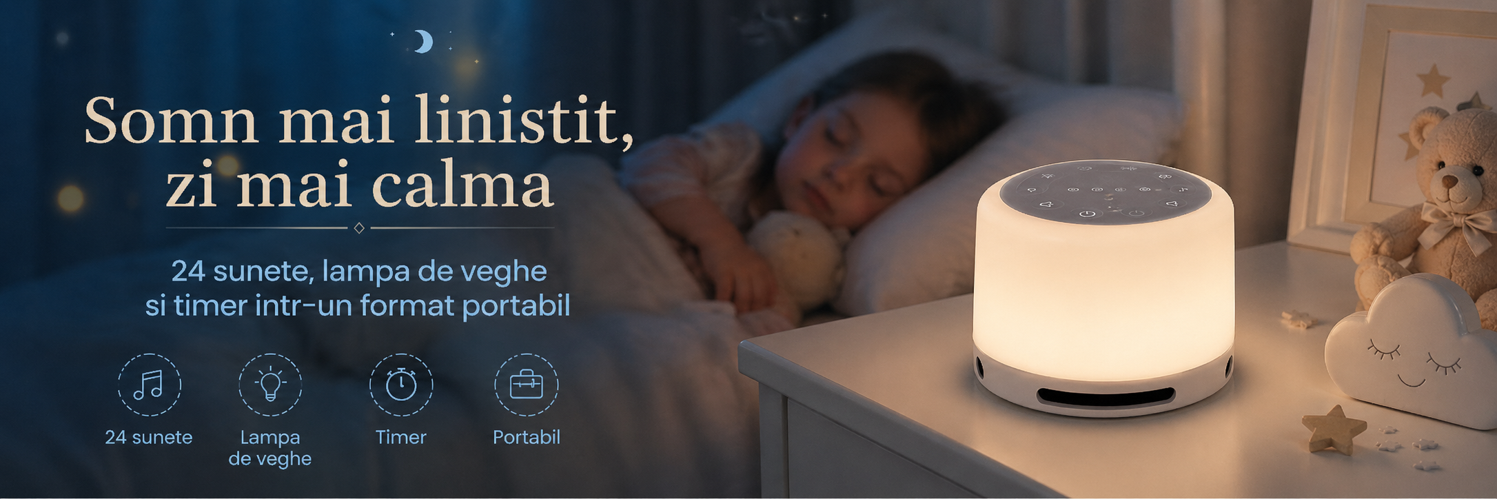 Dispozitiv sunet alb LittleDomi pentru somn, relaxare si lampa de veghe
