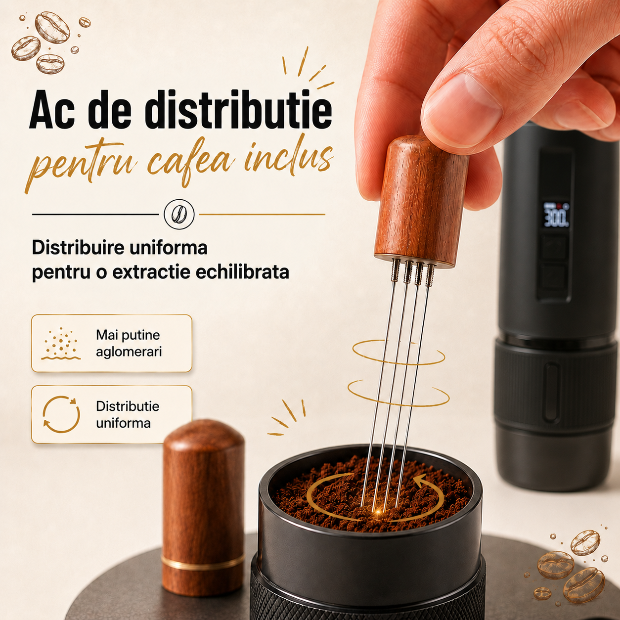 Ac distributie cafea inclus LittleDomi negru pentru cafea macinata uniforma