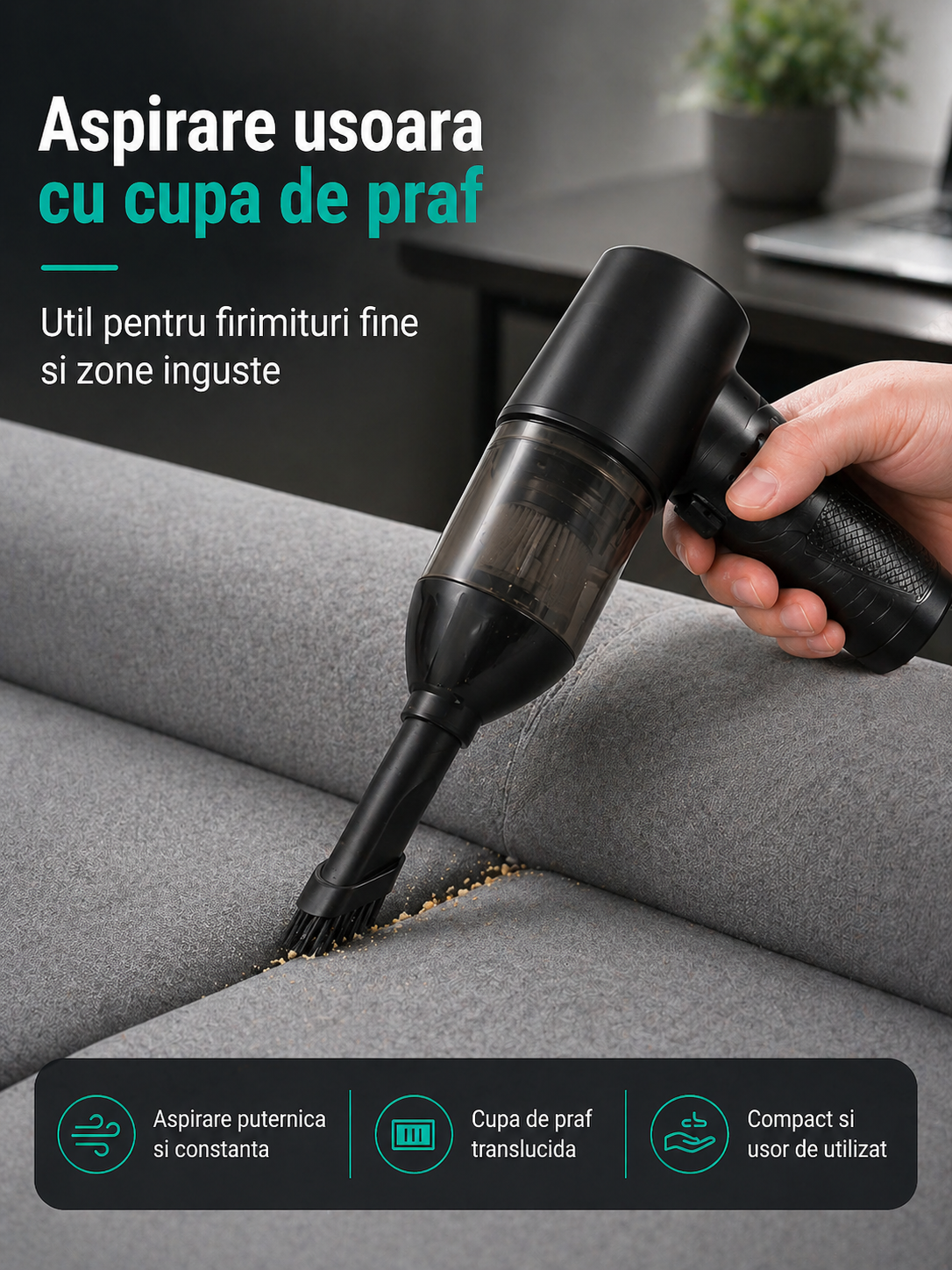 LittleDomi LD-434 folosit ca mini aspirator portabil